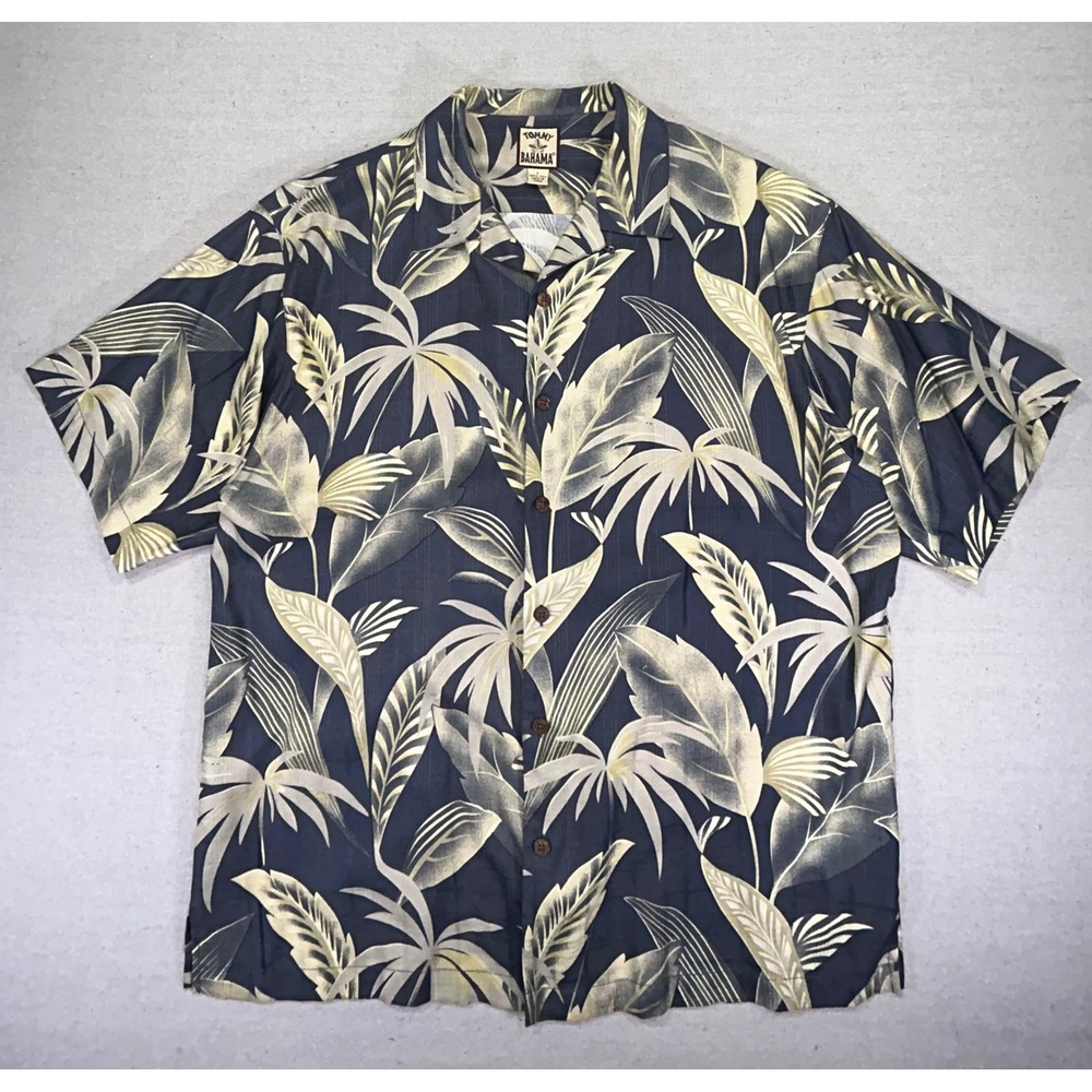 Vintage Tommy Bahama Men's Large Hawaiian Shirt Loop Collar Aloha Camp Silk Top